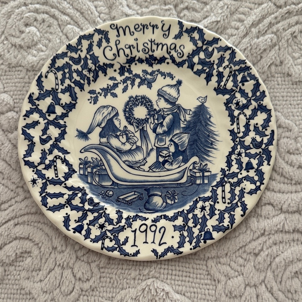 Charming Blue and White Merry Christmas Plate